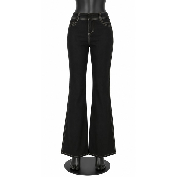 Caché Denim - Cache Womens Top Stitched Low Rise Flare Leg Denim Jeans Size 0 Black Cotton